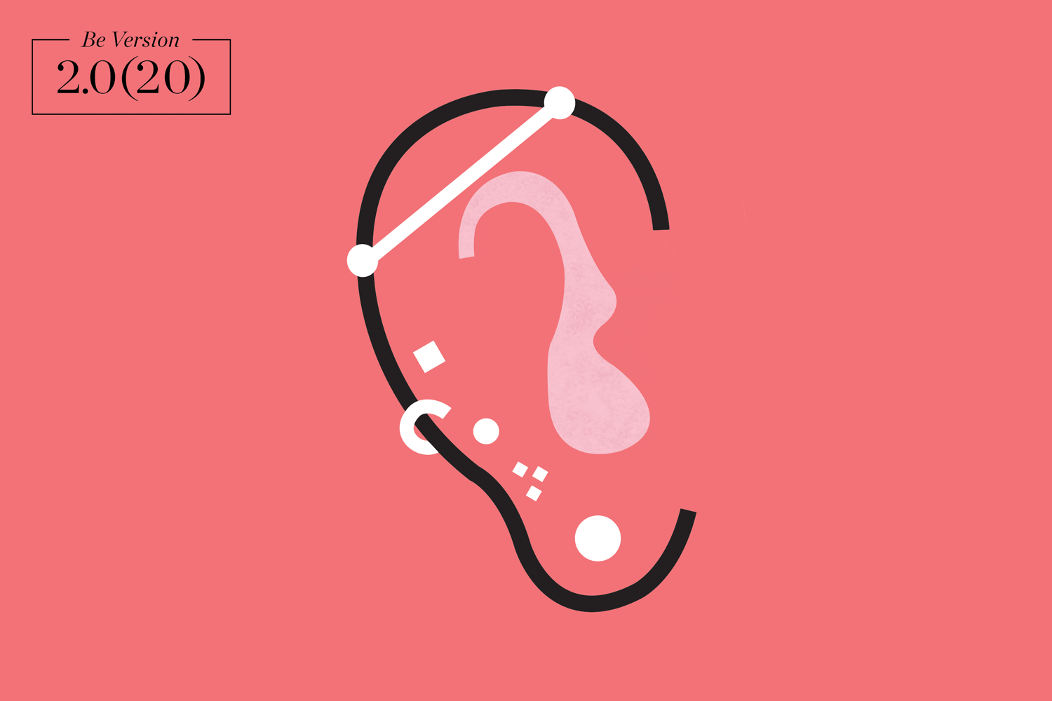 An animated illustration of a curated ear piercing.